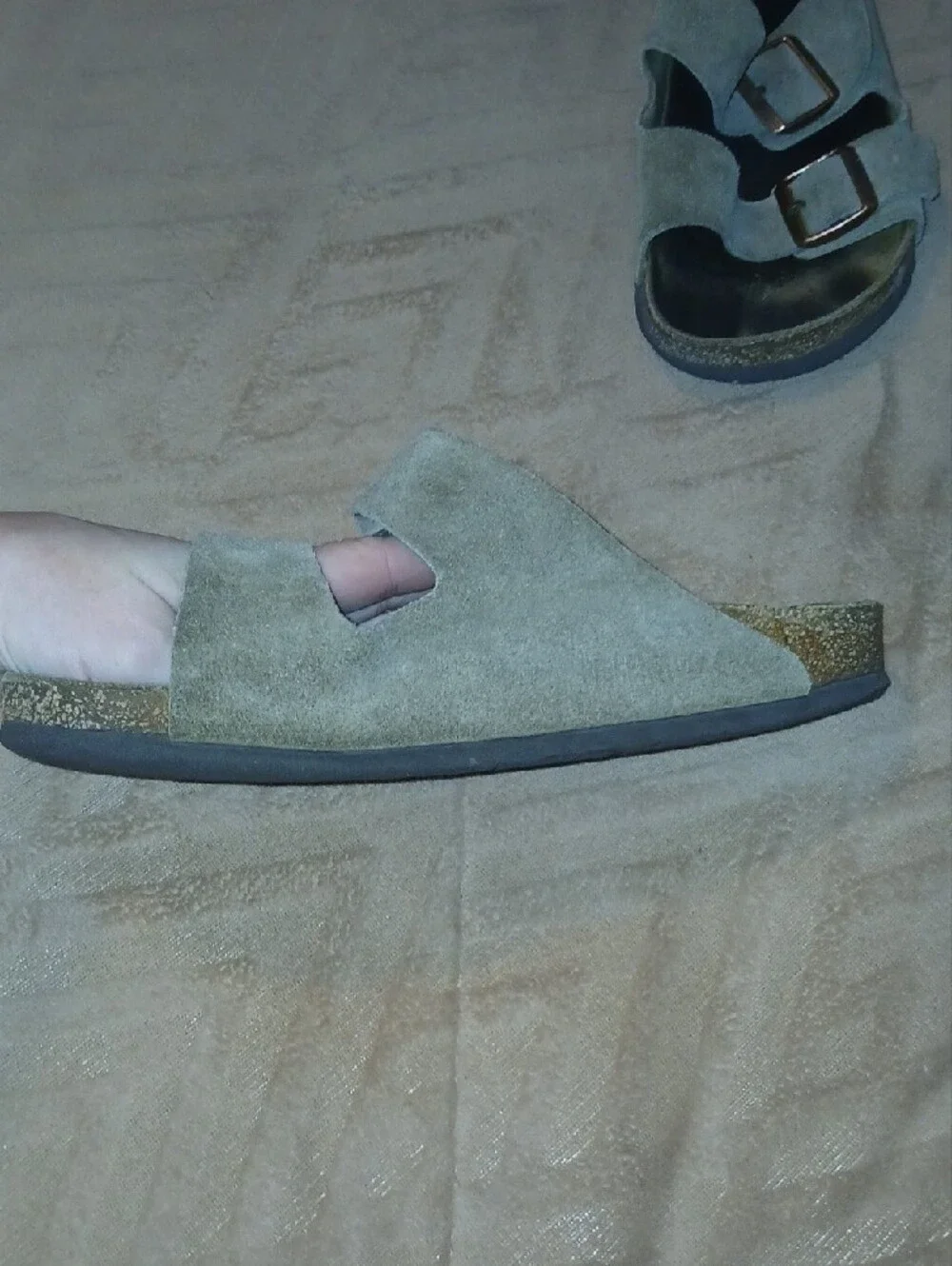 Birkenstock Olive Suede Double-Buckle Sandals with Bronze Buckles Sz: W 10 M 8